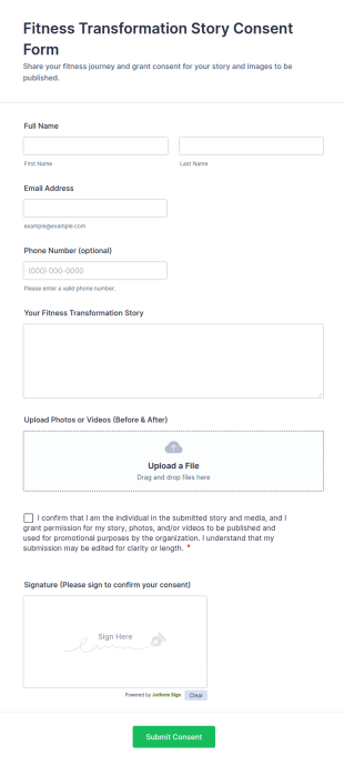 Fitness Transformation Story Consent Form Template