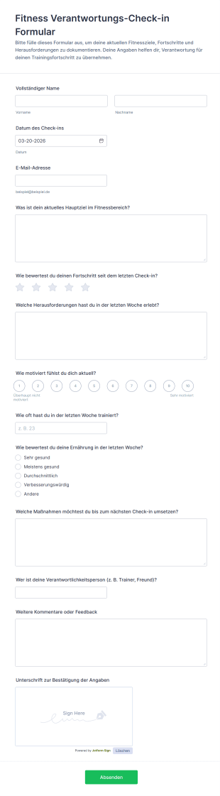Fitness Verantwortungs Check In Formular