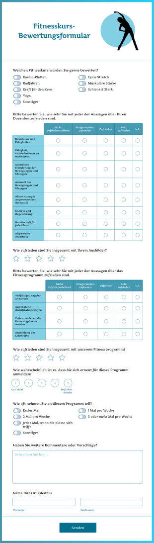Fitnesskurs Bewertungsformular