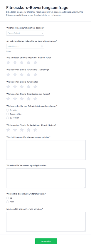 Fitnesskurs Bewertungsumfrage