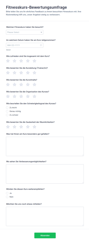Fitnesskurs Bewertungsumfrage