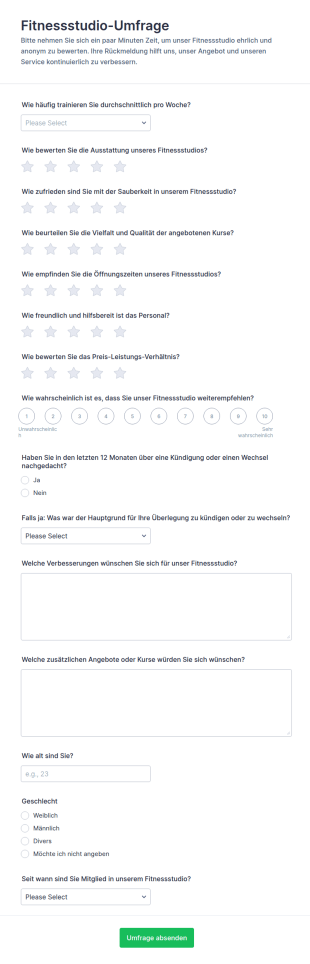 Fitnessstudio Befragung
