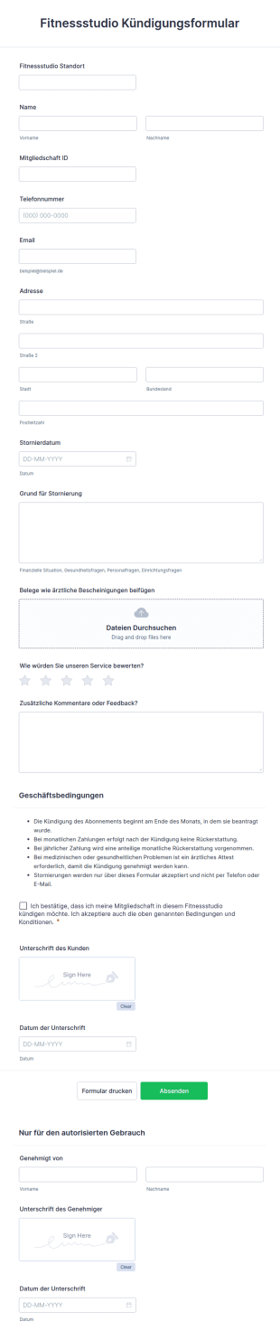 Fitnessstudio Kündigungsformular