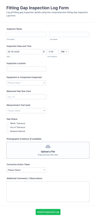 Fitting Gap Inspection Log Form Template
