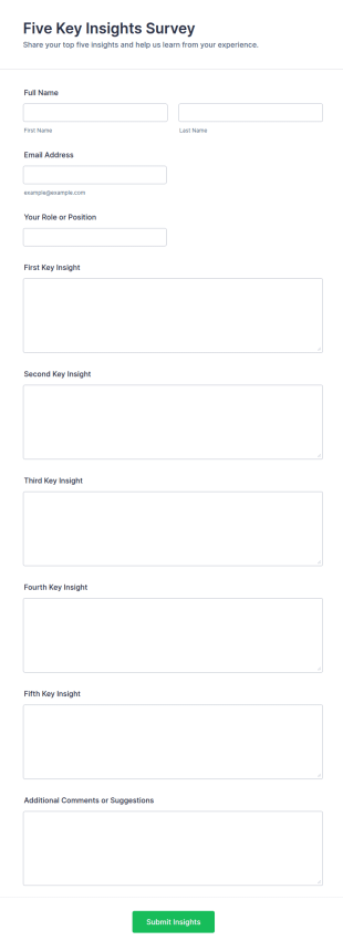 Five Key Insights Survey Form Template