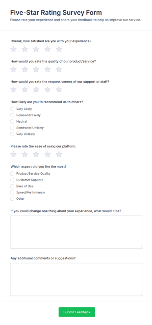 Five Star Rating Survey Form Template