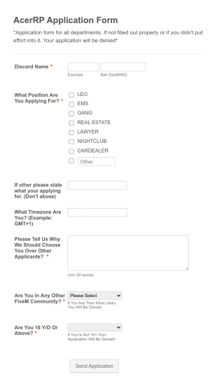 Fivem Application Form AcerRP Form Template