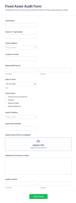 Fixed Asset Audit Form Template