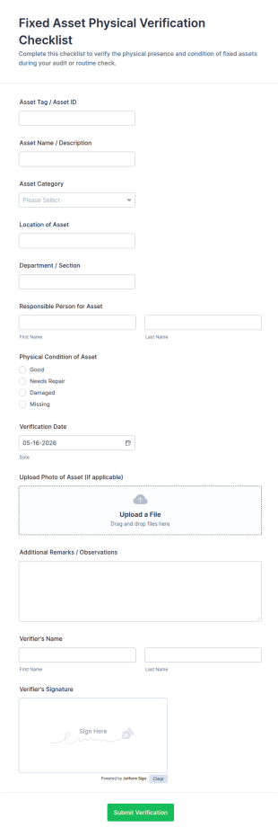 Fixed Asset Physical Verification Checklist Form Template