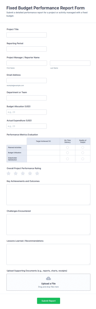 Fixed Budget Performance Report Form Template