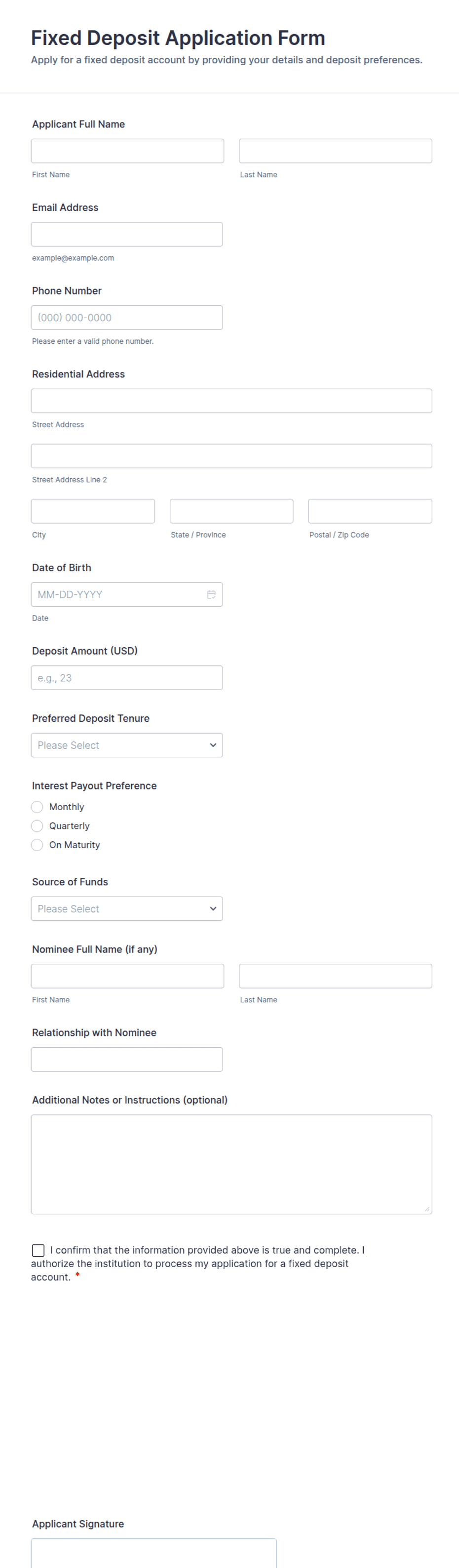 Fixed Deposit Application Form Template | Jotform