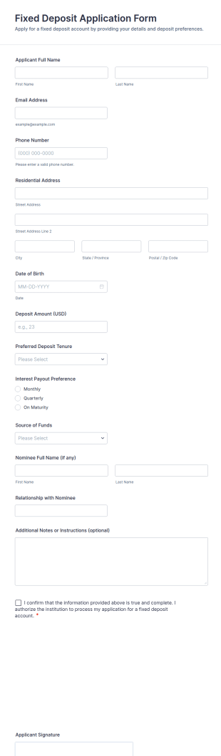 Fixed Deposit Application Form Template