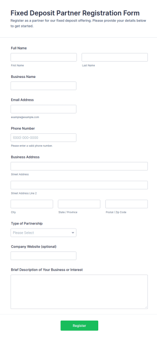 Fixed Deposit Partner Registration Form Template