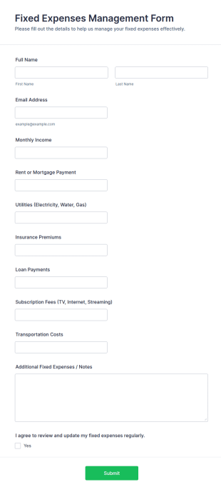 Manage Fixed Expenses Form Template