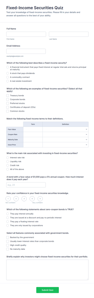 Fixed Income Securities Quiz Form Template