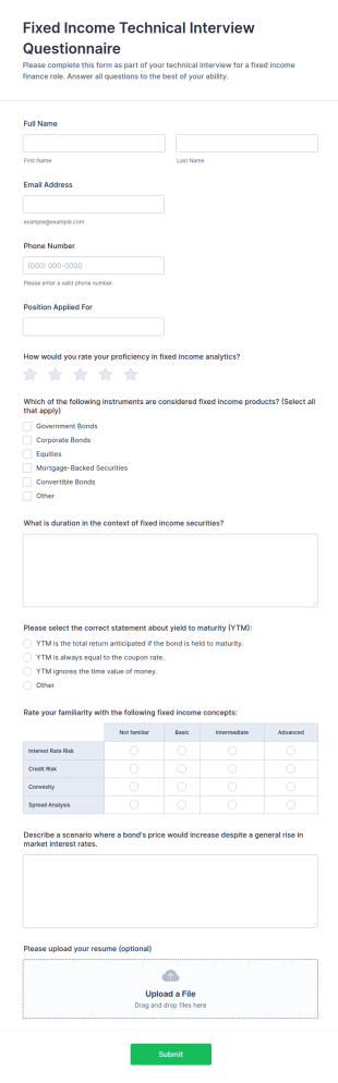 Fixed Income Technical Interview Questionnaire Form Template