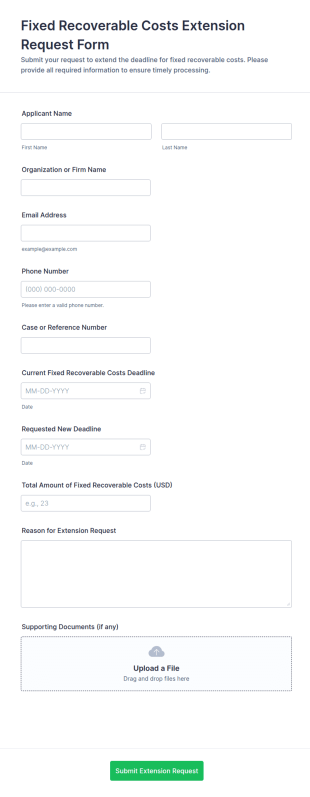 Fixed Recoverable Costs Extension Request Form Template