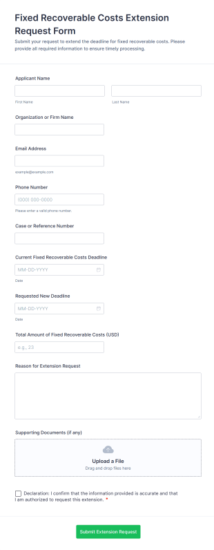 Fixed Recoverable Costs Extension Request Form Template