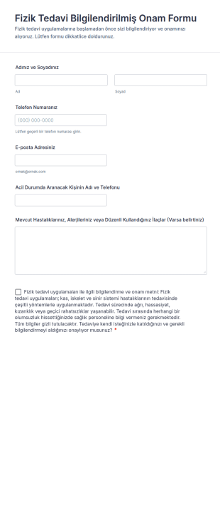 Fizik Tedavi Bilgilendirilmiş Onam Form Şablonu