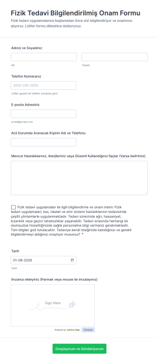 Fizik Tedavi Bilgilendirilmiş Onam Form Şablonu