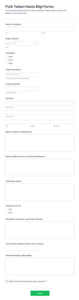 Fizik Tedavi Hasta Bilgi Form Şablonu
