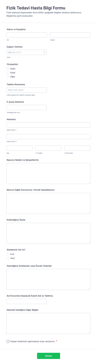 Fizik Tedavi Hasta Bilgi Form Şablonu