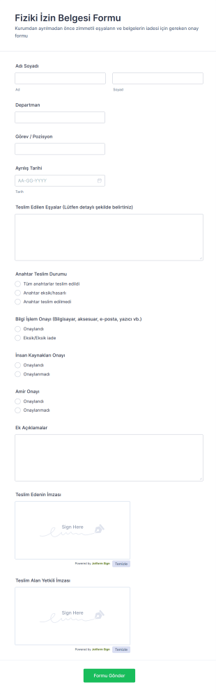 Fiziki İzin Belgesi Form Şablonu