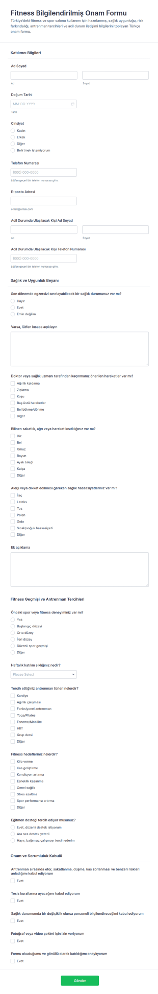 Fiziksel Aktivite Bilgilendirme Onay Form Şablonu