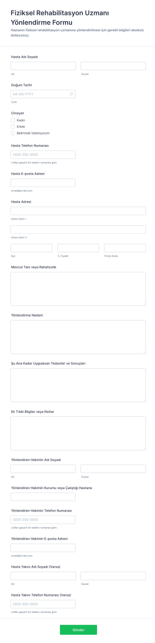 Fiziksel Rehabilitasyon Uzmanı Yönlendirme Form Şablonu