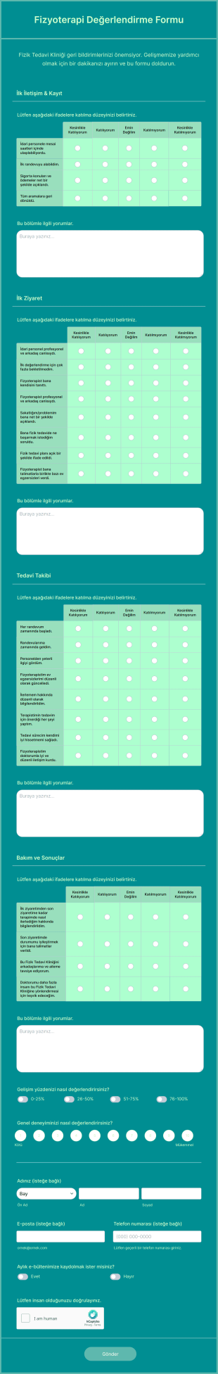 Fizyoterapi Değerlendirme Form Template