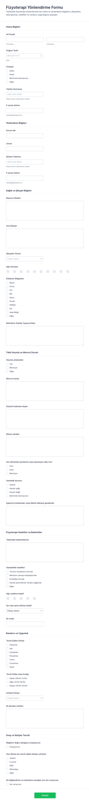 Fizyoterapi Yönlendirme Form Şablonu