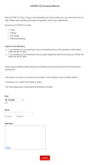 Fizzy COVID 19 Consent Waiver Form Template