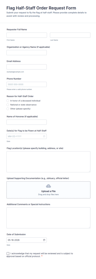 Flag Half Staff Order Request Form Template