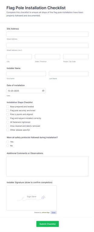 Flag Pole Installation Checklist Form Template