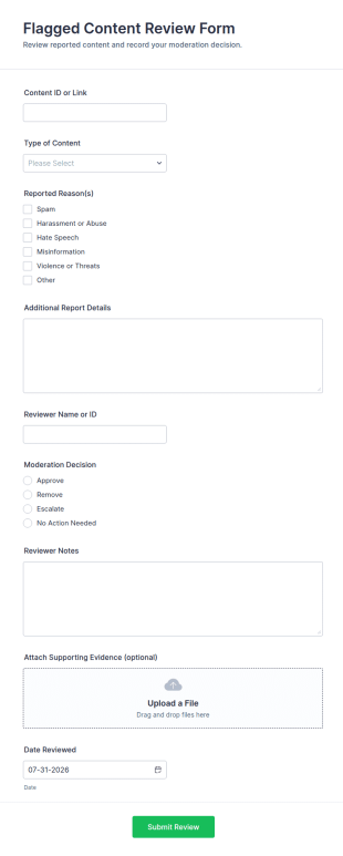 Flagged Content Review Form Template