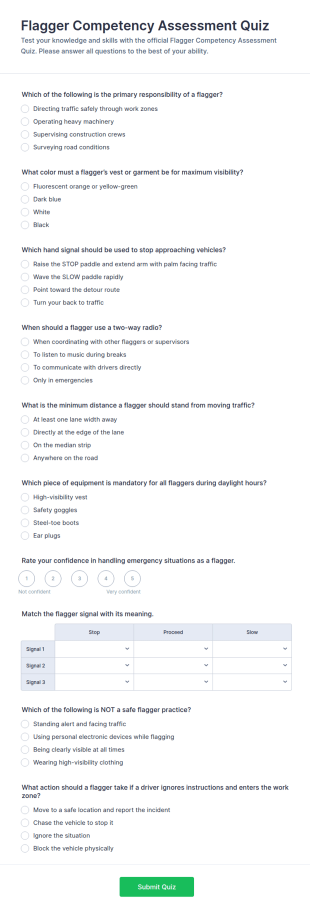 Flagger Competency Assessment Quiz Form Template