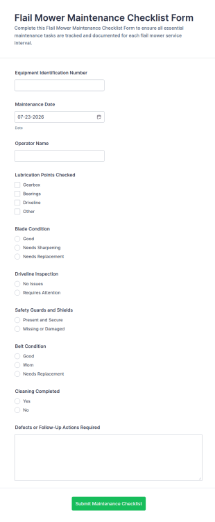 Flail Mower Maintenance Checklist Form Template