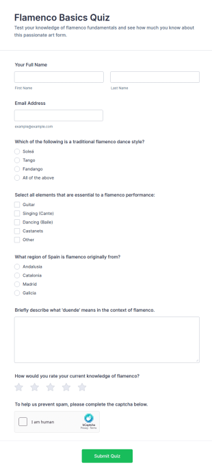 Flamenco Basics Quiz Form Template