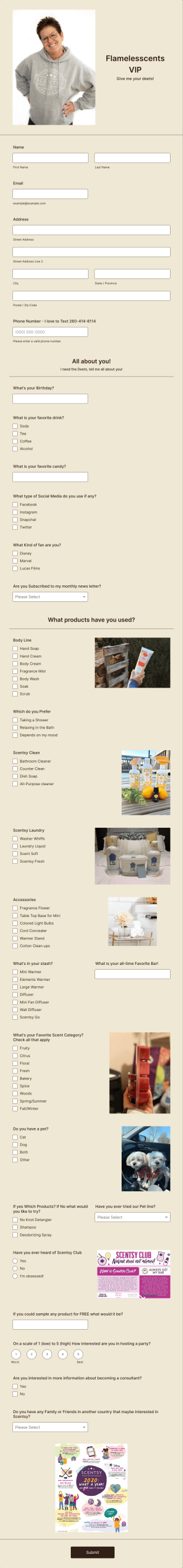 Scentsy VIP Deets! Form Template