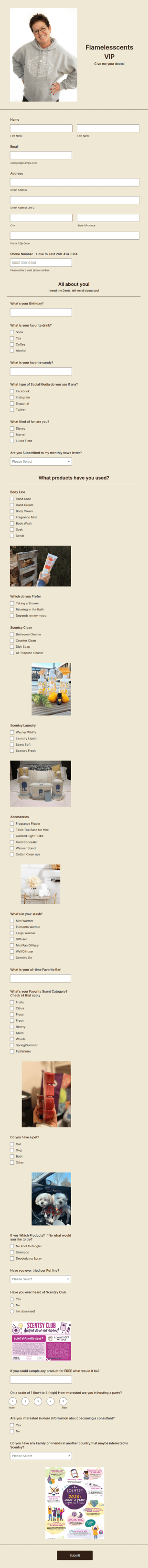 Scentsy VIP Deets! Form Template