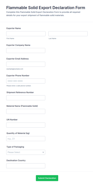 Flammable Solid Export Declaration Form Template