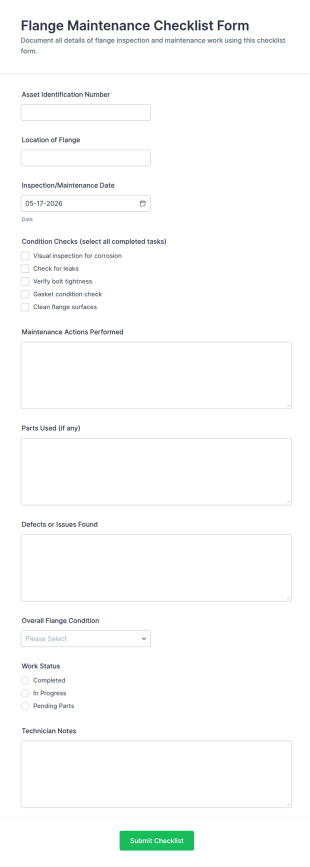 Flange Maintenance Checklist Form Template