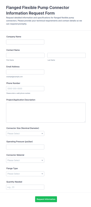 Flanged Flexible Pump Connector Information Request Form Template