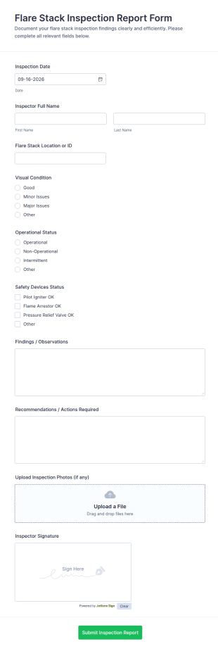 Flare Stack Inspection Report Form Template