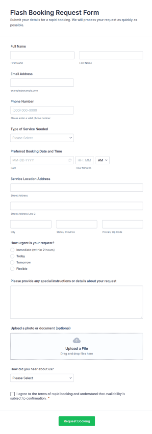 Flash Booking Request Form Template