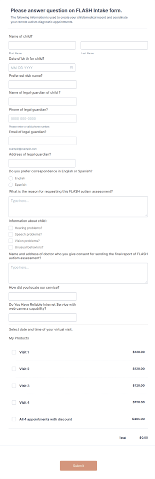 Autism Screening Appointment Form Template