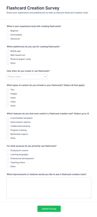 Flashcard Creation Survey Form Template