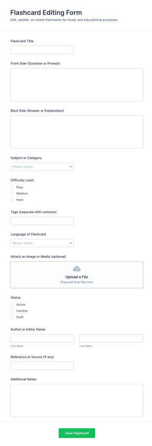 Flashcard Editing Form Template