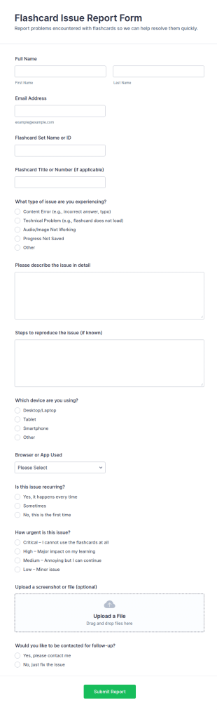 Flashcard Issue Report Form Template