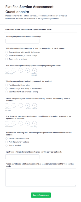 Flat Fee Service Assessment Form Template